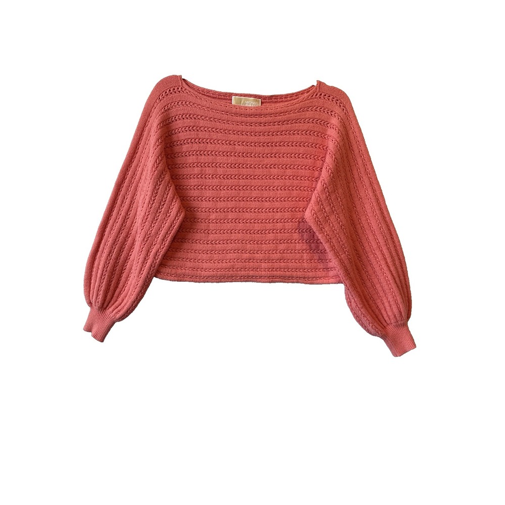 Michael Kors Coral Chunky Knit Balloon Sleeve Cropped Sweater XL Romantic Ballet